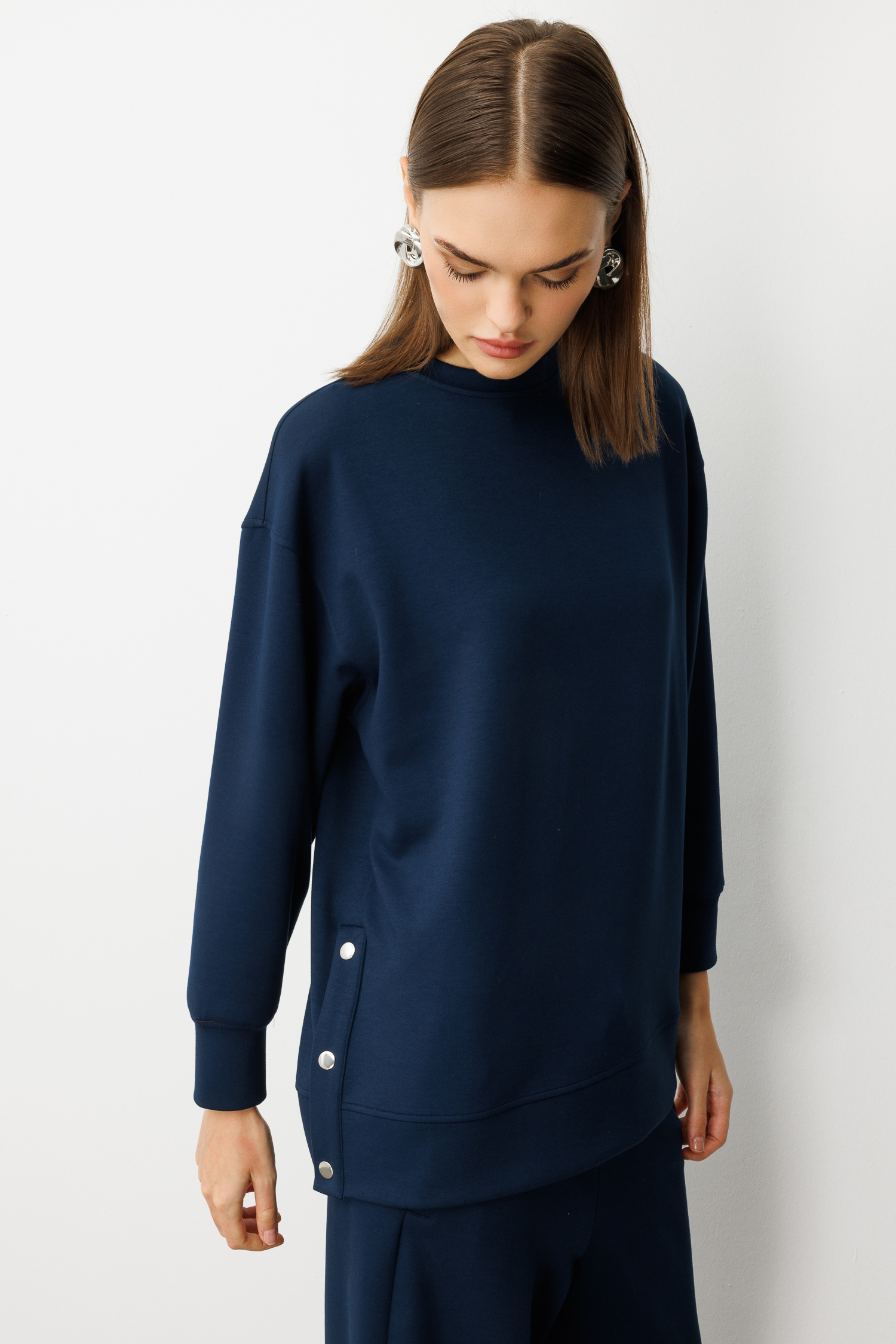 Mizalle Çıtçıtlı Yumuşak Dokulu İndigo Mavi Spor Tunik - 6