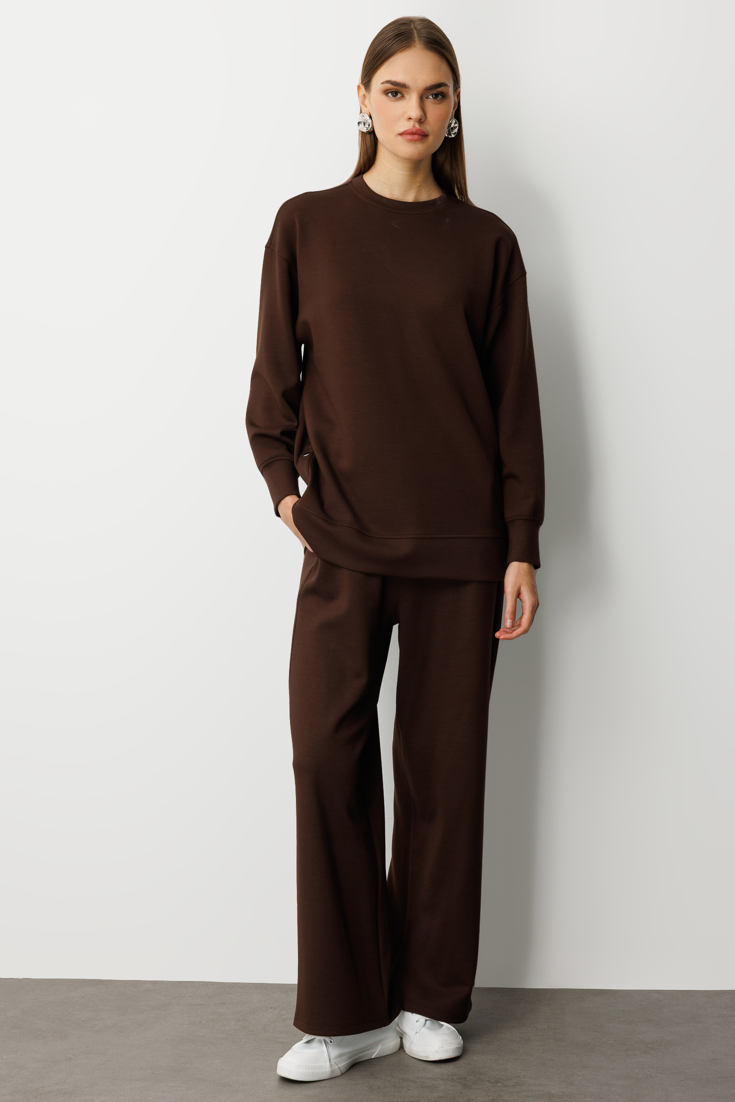 Mizalle Çıtçıtlı Yumuşak Dokulu Kahverengi Spor Tunik - Mizalle