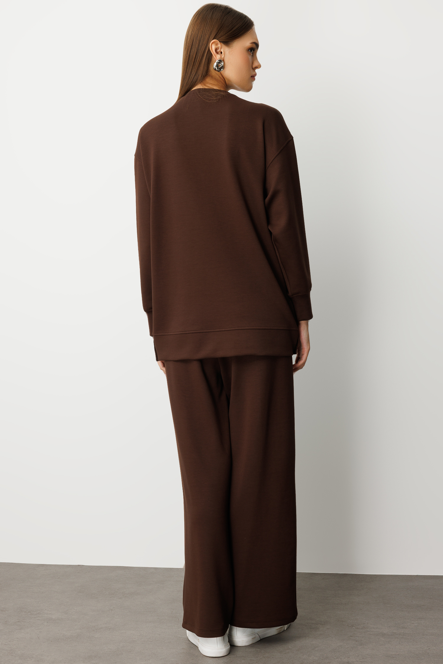 Mizalle Çıtçıtlı Yumuşak Dokulu Kahverengi Spor Tunik - 6