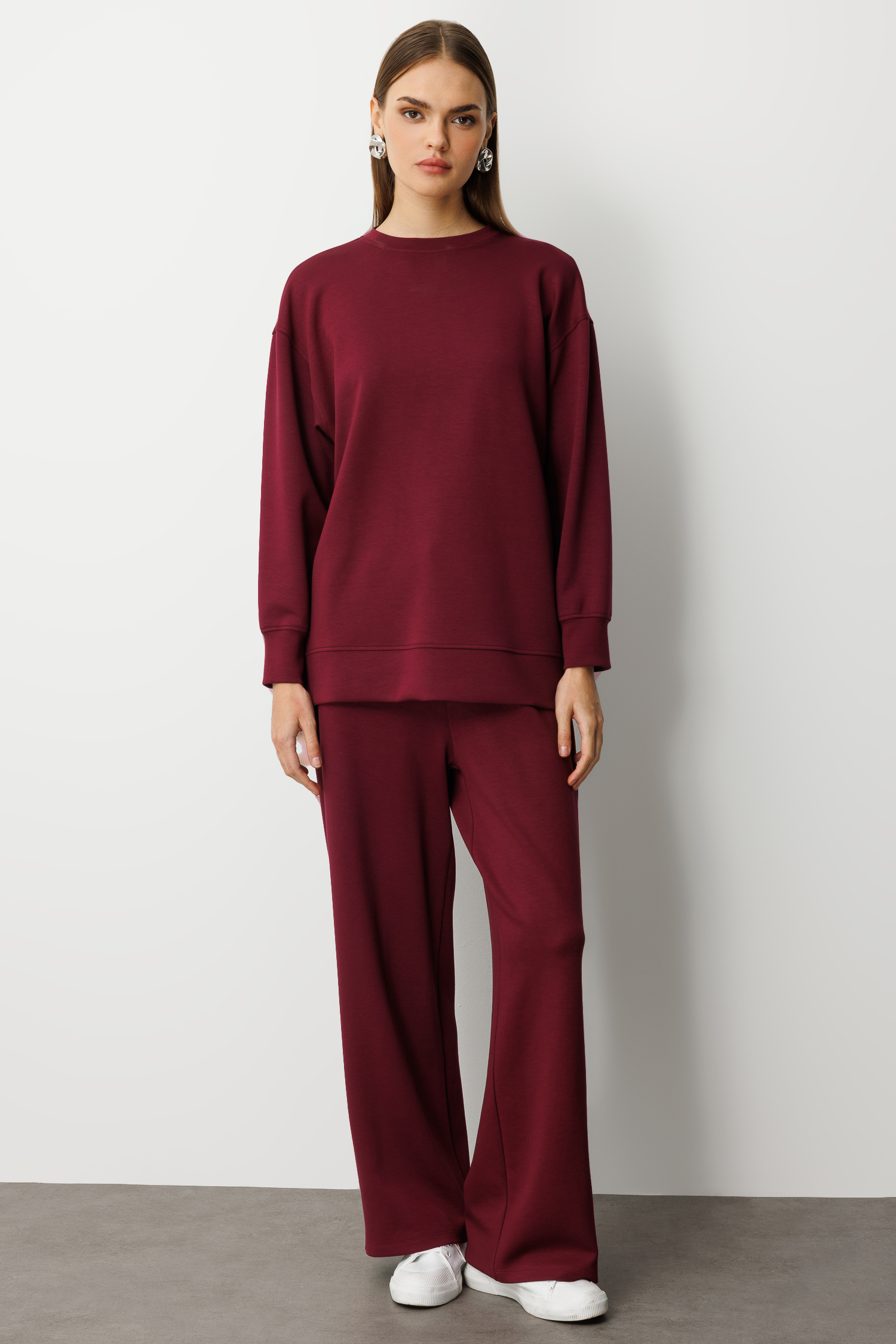 Mizalle Çıtçıtlı Yumuşak Dokulu Mürdüm Spor Tunik - Mizalle