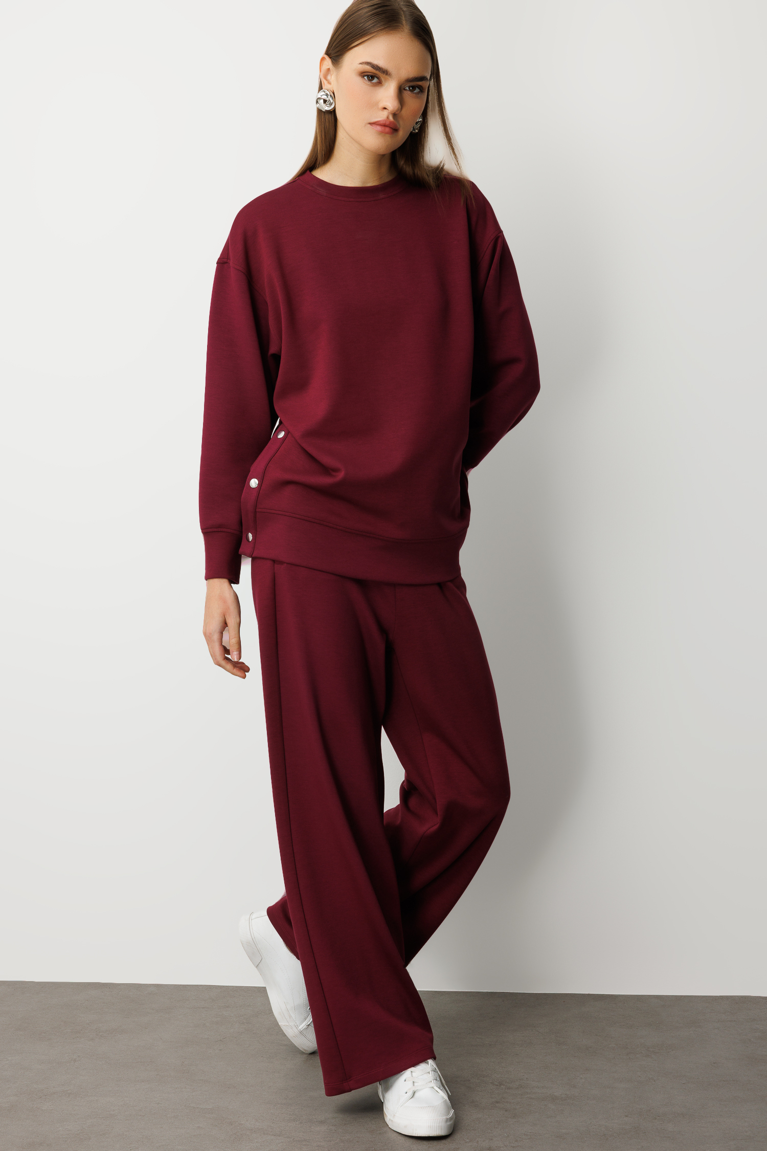 Mizalle Çıtçıtlı Yumuşak Dokulu Mürdüm Spor Tunik - 2