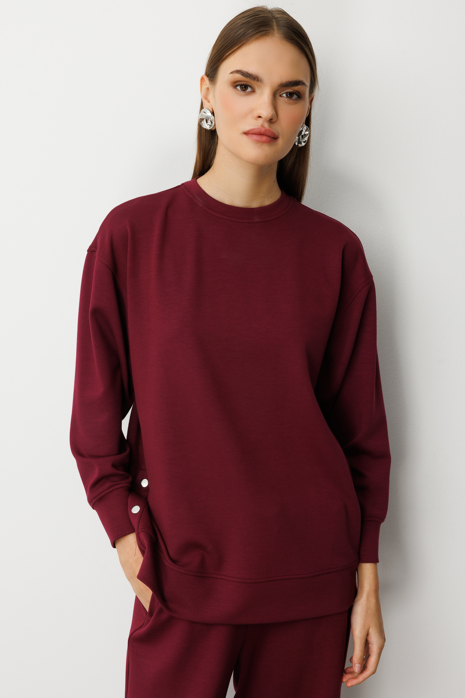 Mizalle Çıtçıtlı Yumuşak Dokulu Mürdüm Spor Tunik - Mizalle