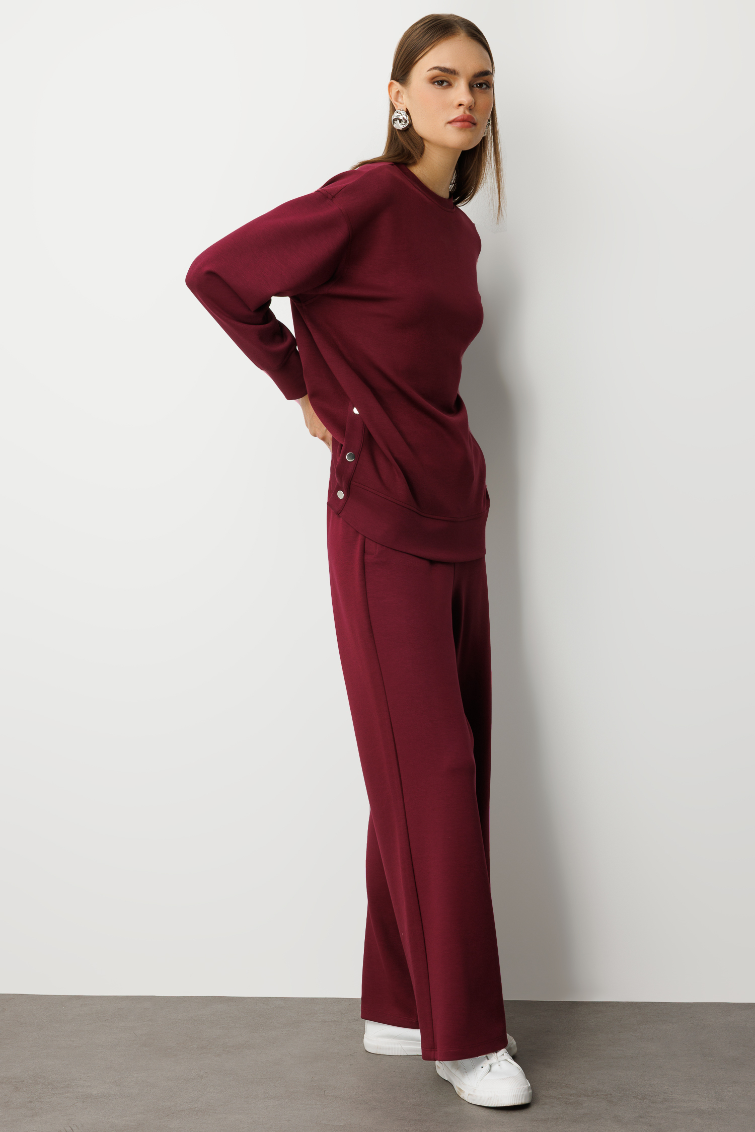 Mizalle Çıtçıtlı Yumuşak Dokulu Mürdüm Spor Tunik - 4