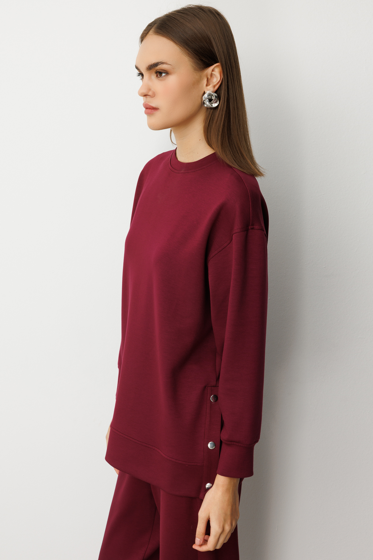 Mizalle Çıtçıtlı Yumuşak Dokulu Mürdüm Spor Tunik - 5