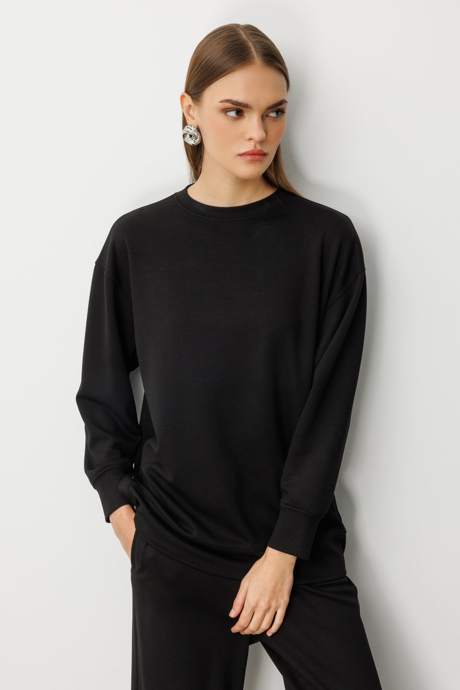 Mizalle Çıtçıtlı Yumuşak Dokulu Siyah Spor Tunik - Mizalle