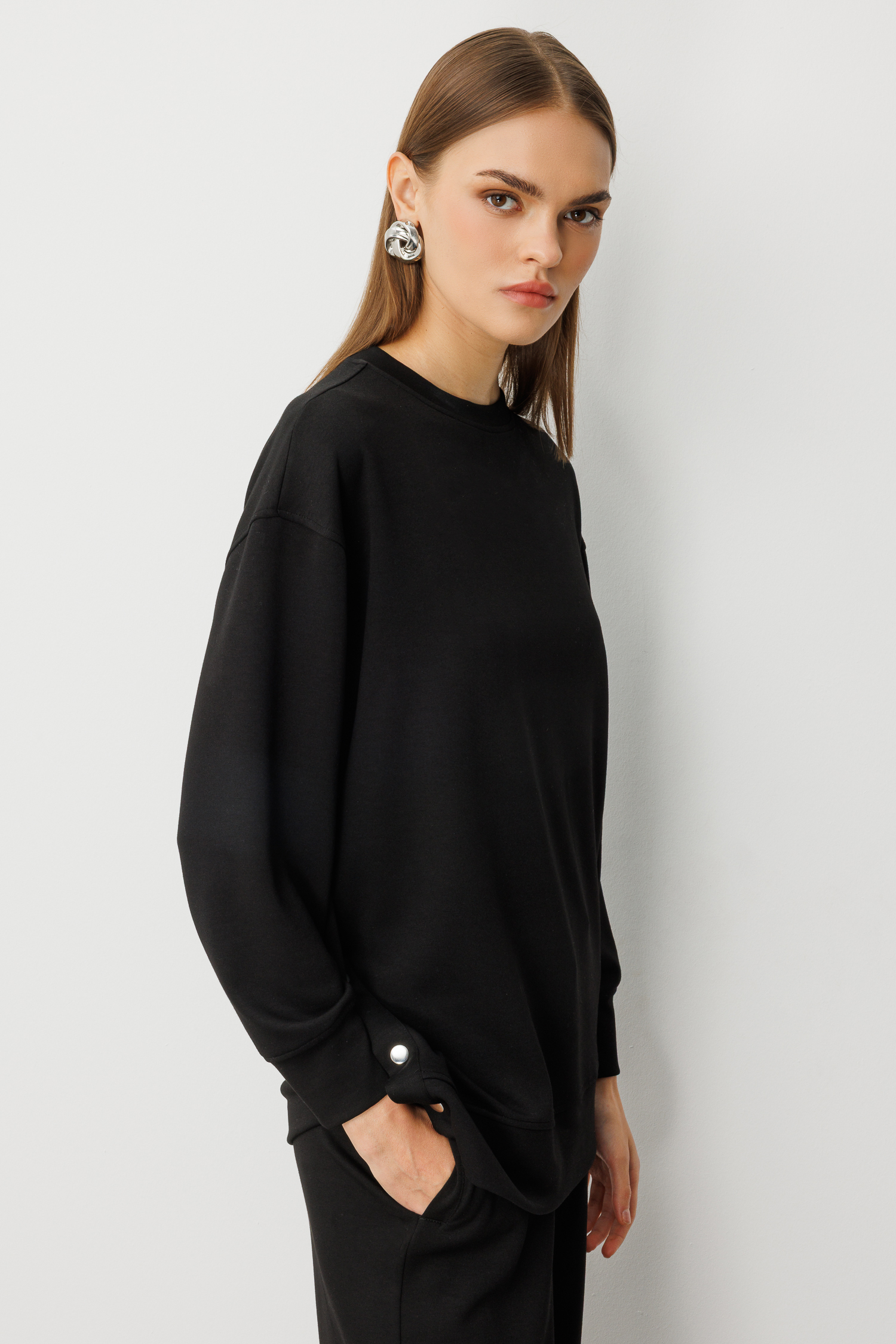 Mizalle Çıtçıtlı Yumuşak Dokulu Siyah Spor Tunik - Mizalle