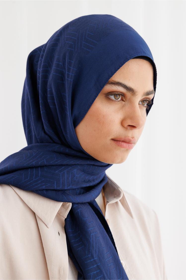 Mizalle Çizgi Desen Naia Lacivert Pamuk Şal - Mizalle