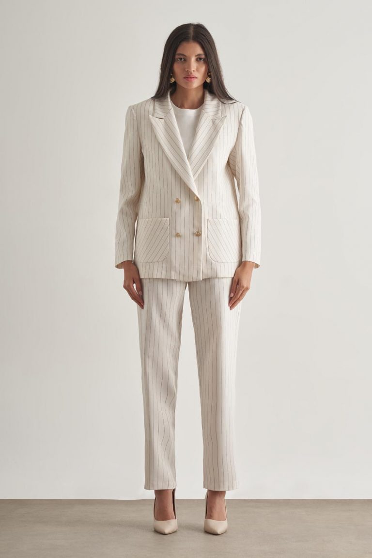 Mizalle Çizgili Ekru İpli Rahat Yazlık Pantolon - Mizalle