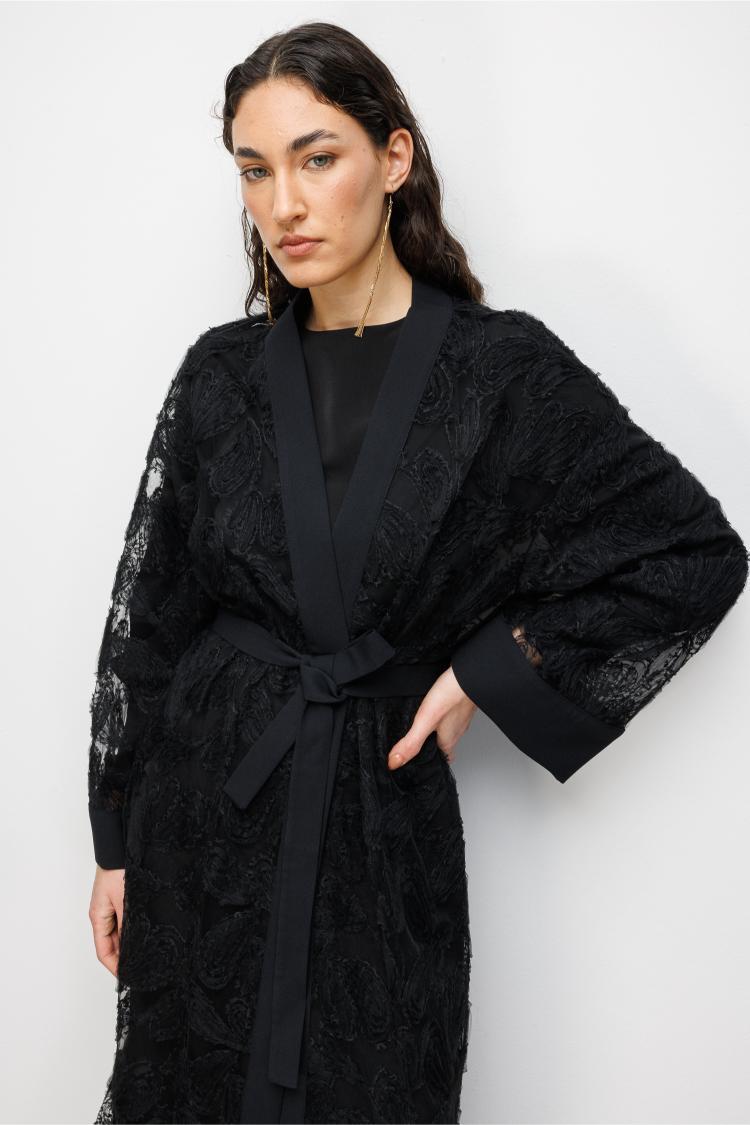 Mizalle Dantel İşlemeli Siyah Abaya - Mizalle