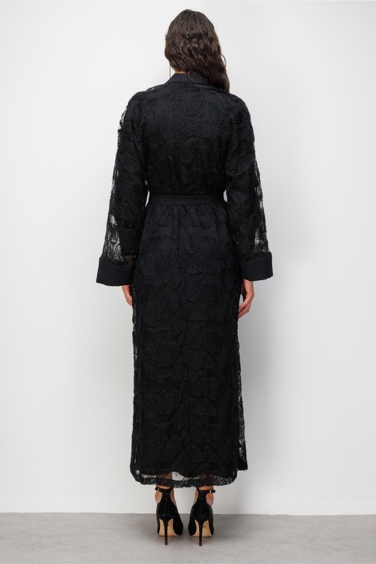Mizalle Dantel İşlemeli Siyah Abaya - Mizalle
