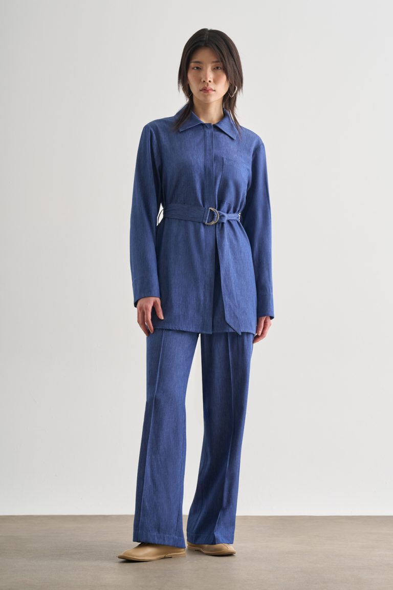 Mizalle Denim Dokulu Beli Lastikli Geniş Paça Pantolon - Mizalle