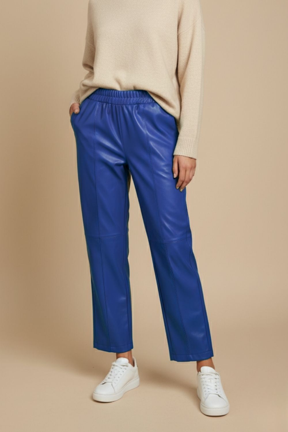 Mizalle Deri Görünümlü Mavi Jogger Pantolon - 1