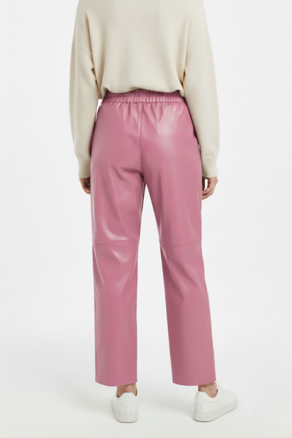 Mizalle Deri Görünümlü Pembe Jogger Pantolon - 4