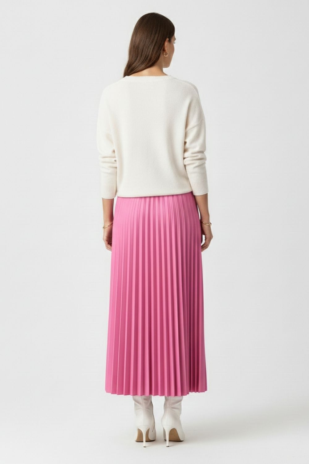 Mizalle Deri Görünümlü Piliseli Pembe Maksi Etek - 4