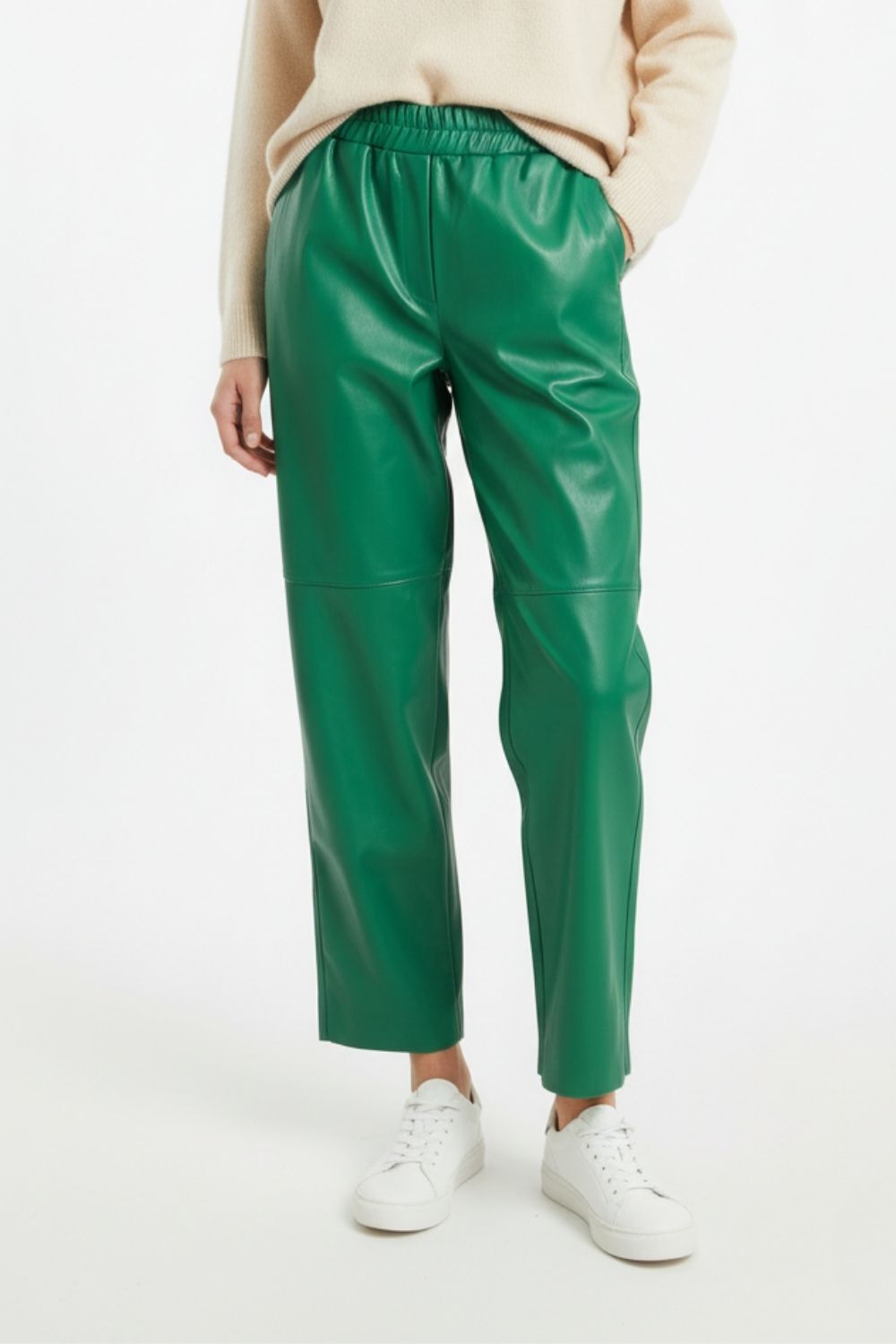 Mizalle Deri Görünümlü Yeşil Jogger Pantolon - Mizalle