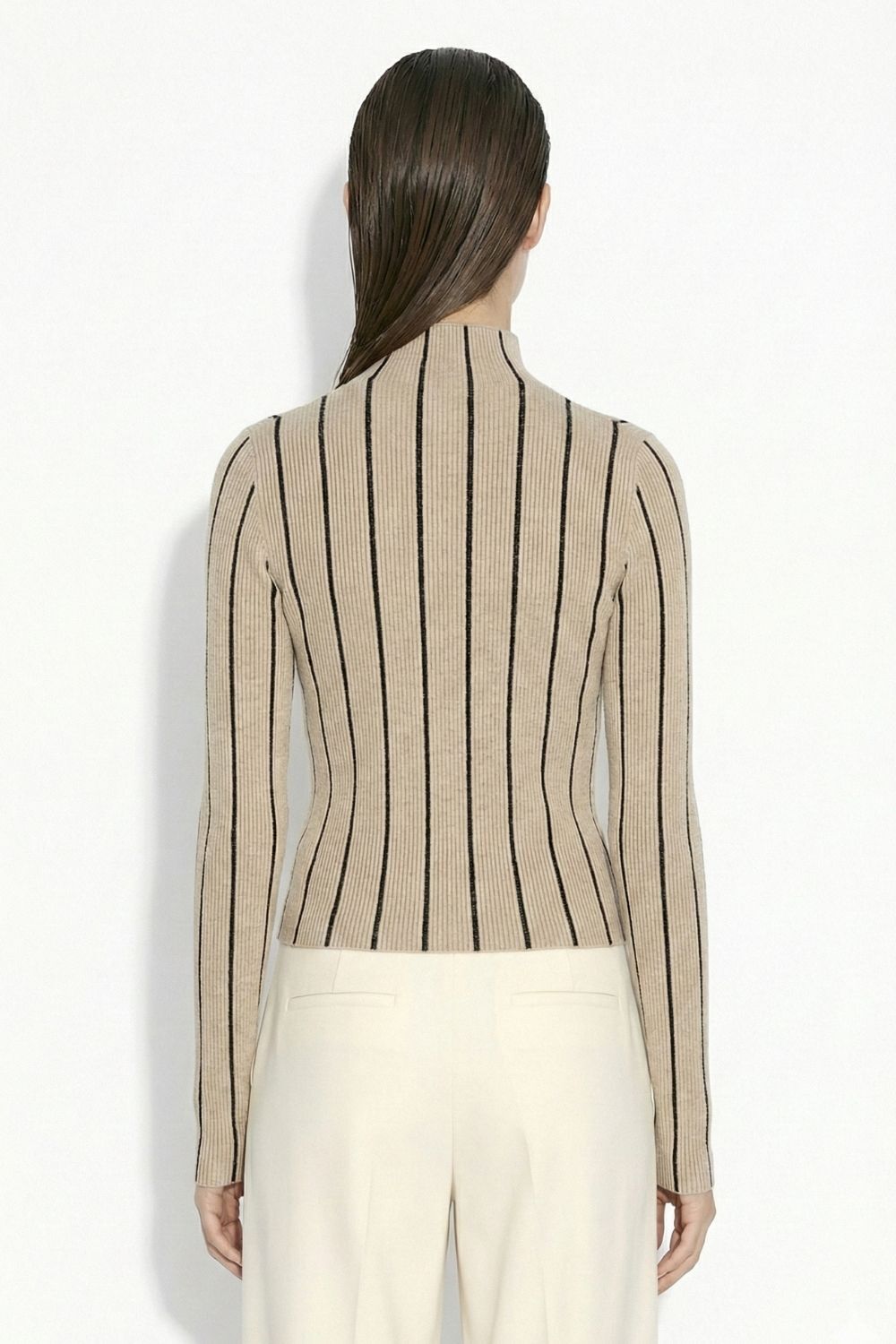 Mizalle Dik Yaka Vizon Siyah Çizgili Triko Kazak - 3