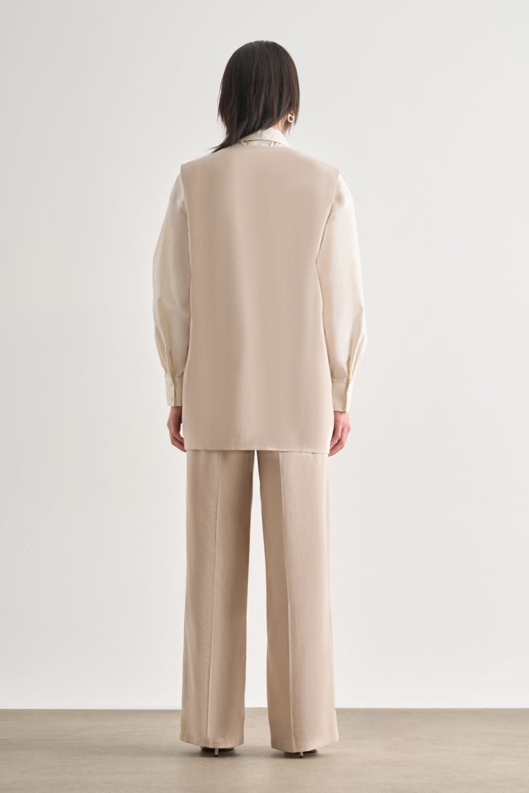 Mizalle Düğmeli Yakasız Taş Rengi Yelek - Mizalle