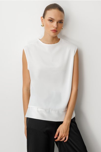 Mizalle Ekru Kolsuz Basic Saten Bluz - Mizalle