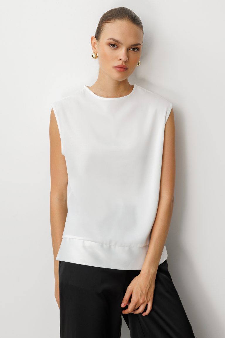 Mizalle Ekru Kolsuz Basic Saten Bluz - Mizalle