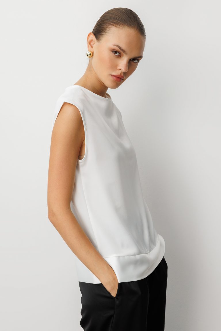 Mizalle Ekru Kolsuz Basic Saten Bluz - Mizalle