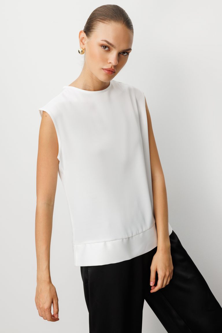 Mizalle Ekru Kolsuz Basic Saten Bluz - Mizalle