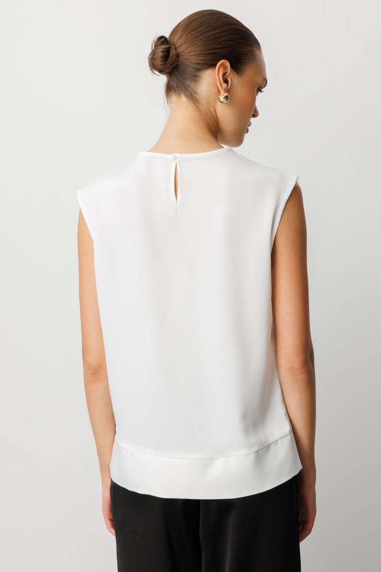 Mizalle Ekru Kolsuz Basic Saten Bluz - Mizalle