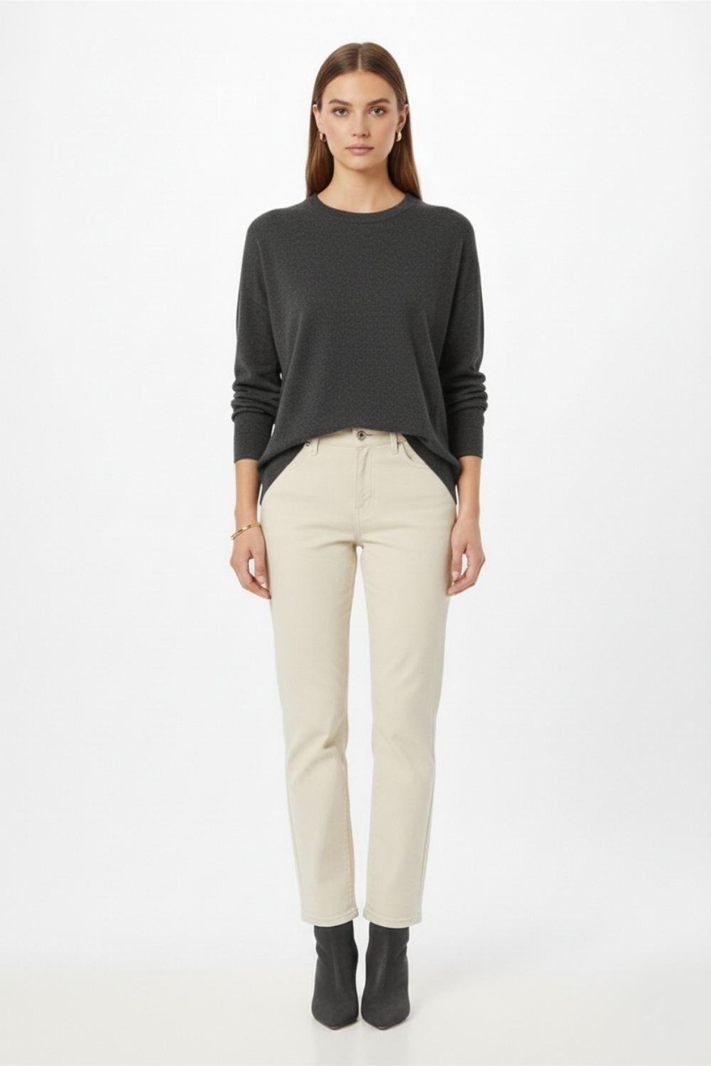 Mizalle Ekstra Oversize Düşük Kol Basic Antrasit İnce Triko Kazak - Mizalle