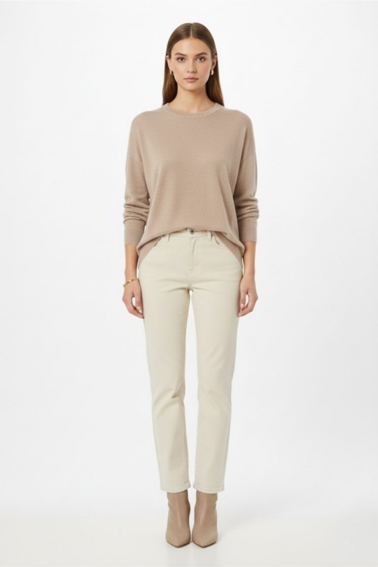 Mizalle Ekstra Oversize Düşük Kol Basic Bej Rengi İnce Triko Kazak - Mizalle