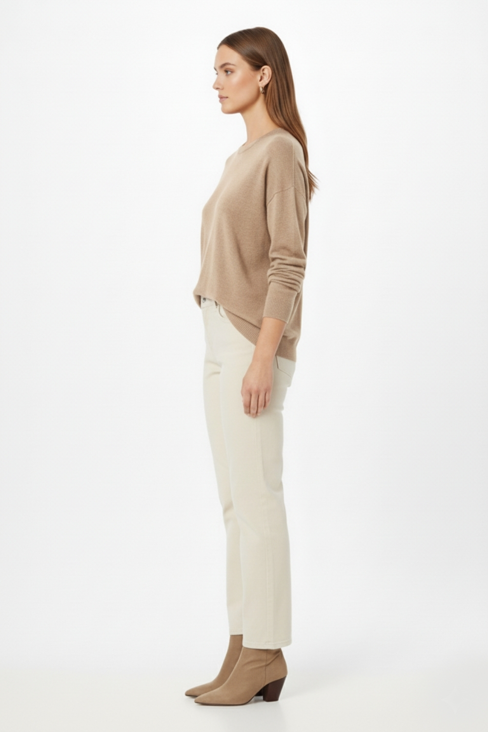 Mizalle Ekstra Oversize Düşük Kol Basic Bej Rengi İnce Triko Kazak - Mizalle