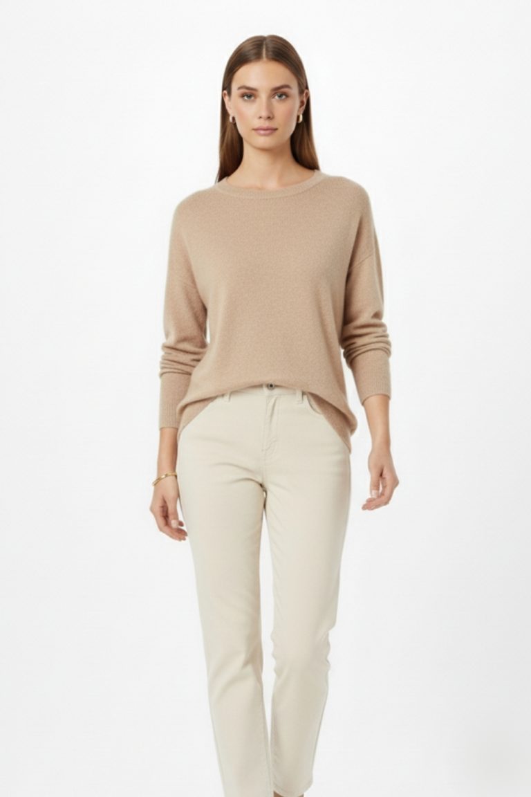 Mizalle Ekstra Oversize Düşük Kol Basic Bej Rengi İnce Triko Kazak - Mizalle