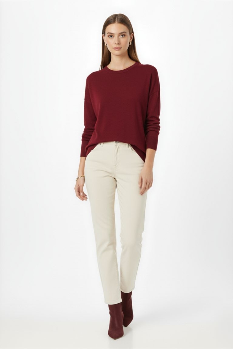 Mizalle Ekstra Oversize Düşük Kol Basic Bordo İnce Triko Kazak - Mizalle