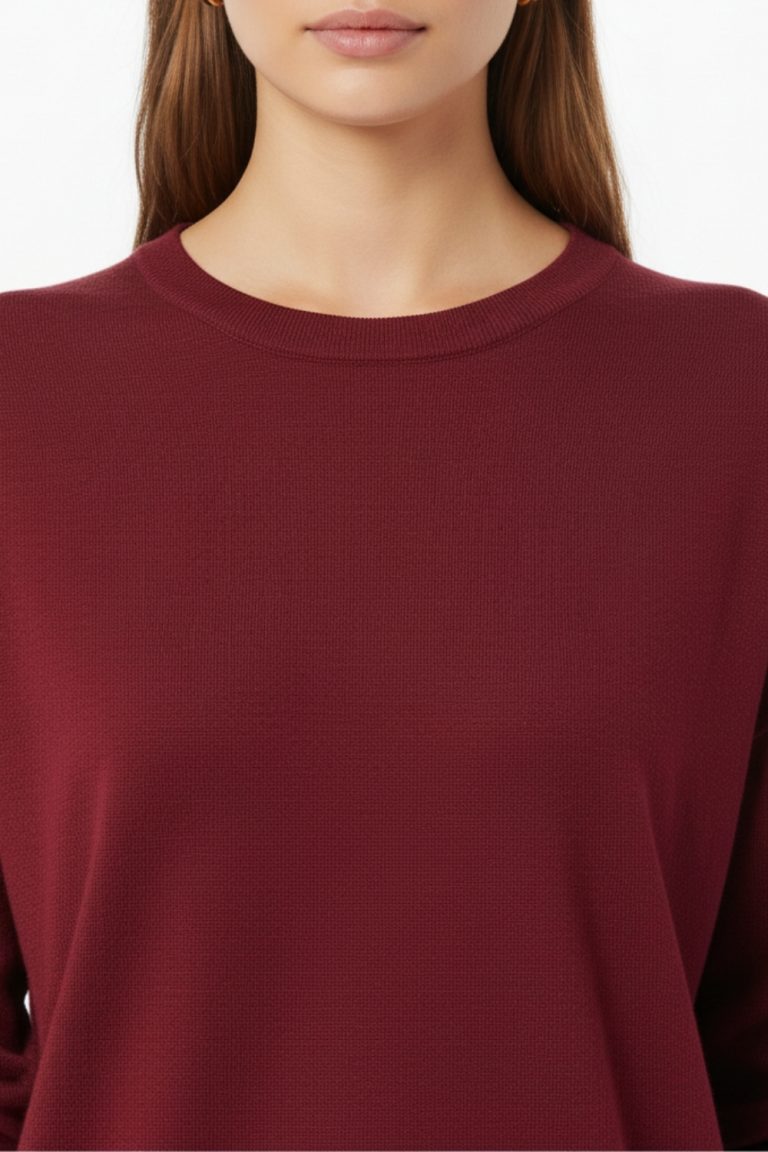 Mizalle Ekstra Oversize Düşük Kol Basic Bordo İnce Triko Kazak - Mizalle