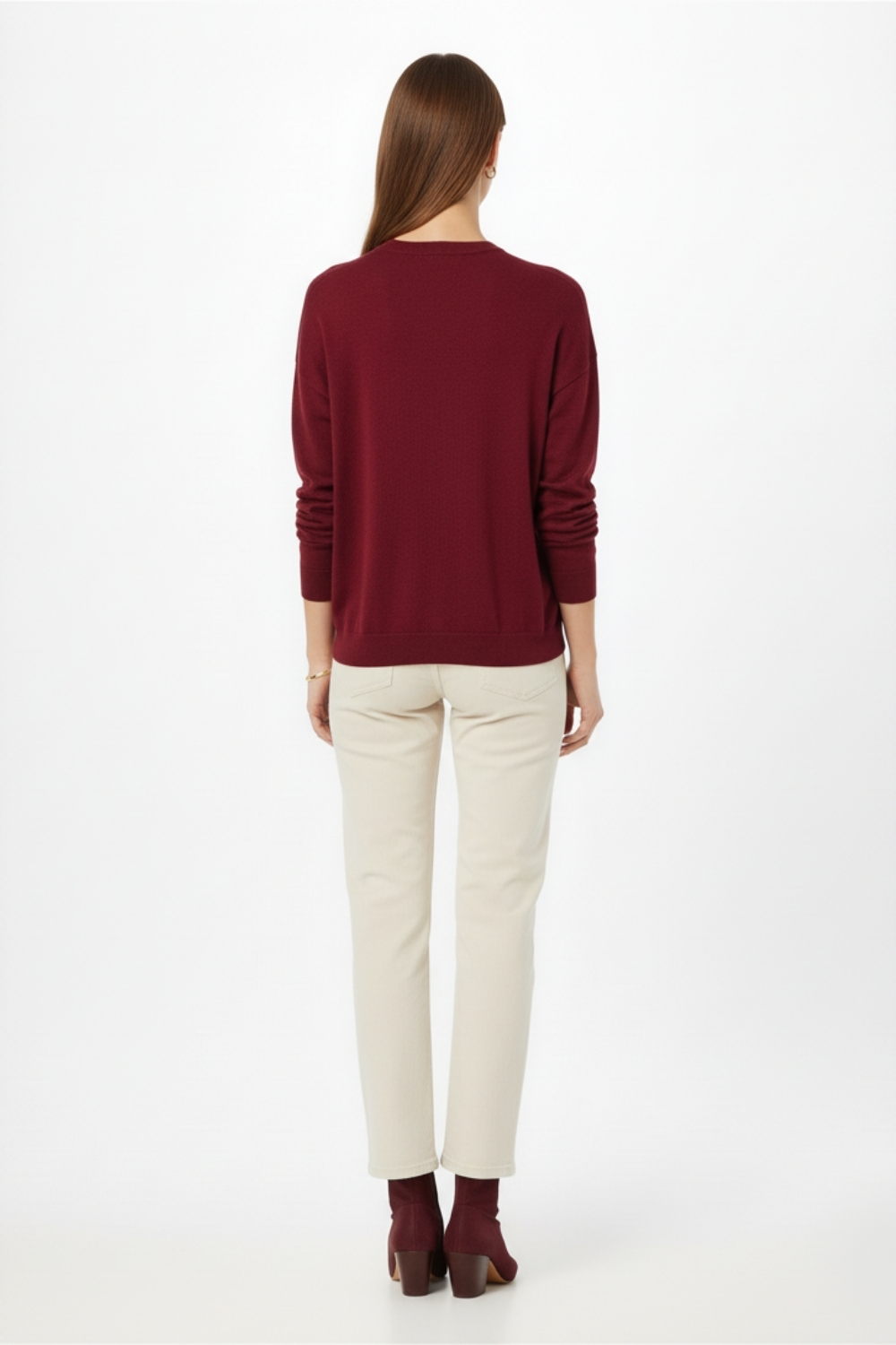 Mizalle Ekstra Oversize Düşük Kol Basic Bordo İnce Triko Kazak - 6