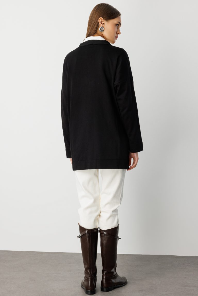 Mizalle Ekstra Oversize Düşük Kol Basic Siyah İnce Triko Hırka - Mizalle