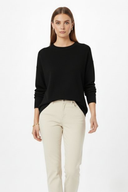 Mizalle Ekstra Oversize Düşük Kol Basic Siyah İnce Triko Kazak - Mizalle