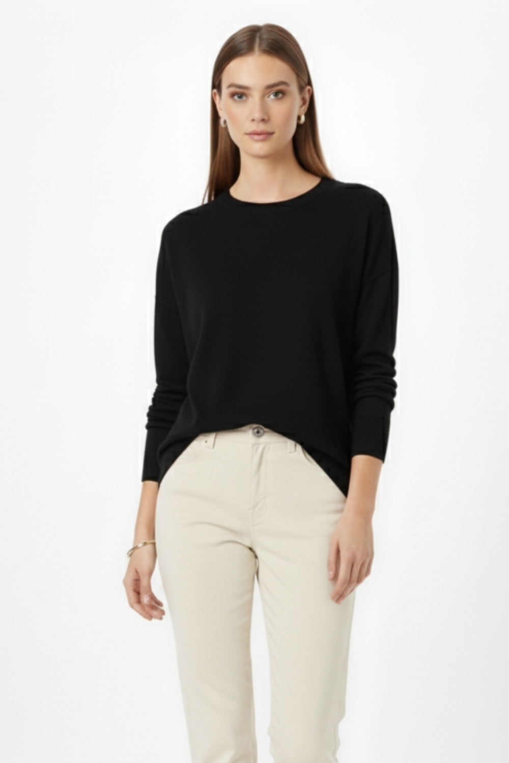 Mizalle Ekstra Oversize Düşük Kol Basic Siyah İnce Triko Kazak - Mizalle