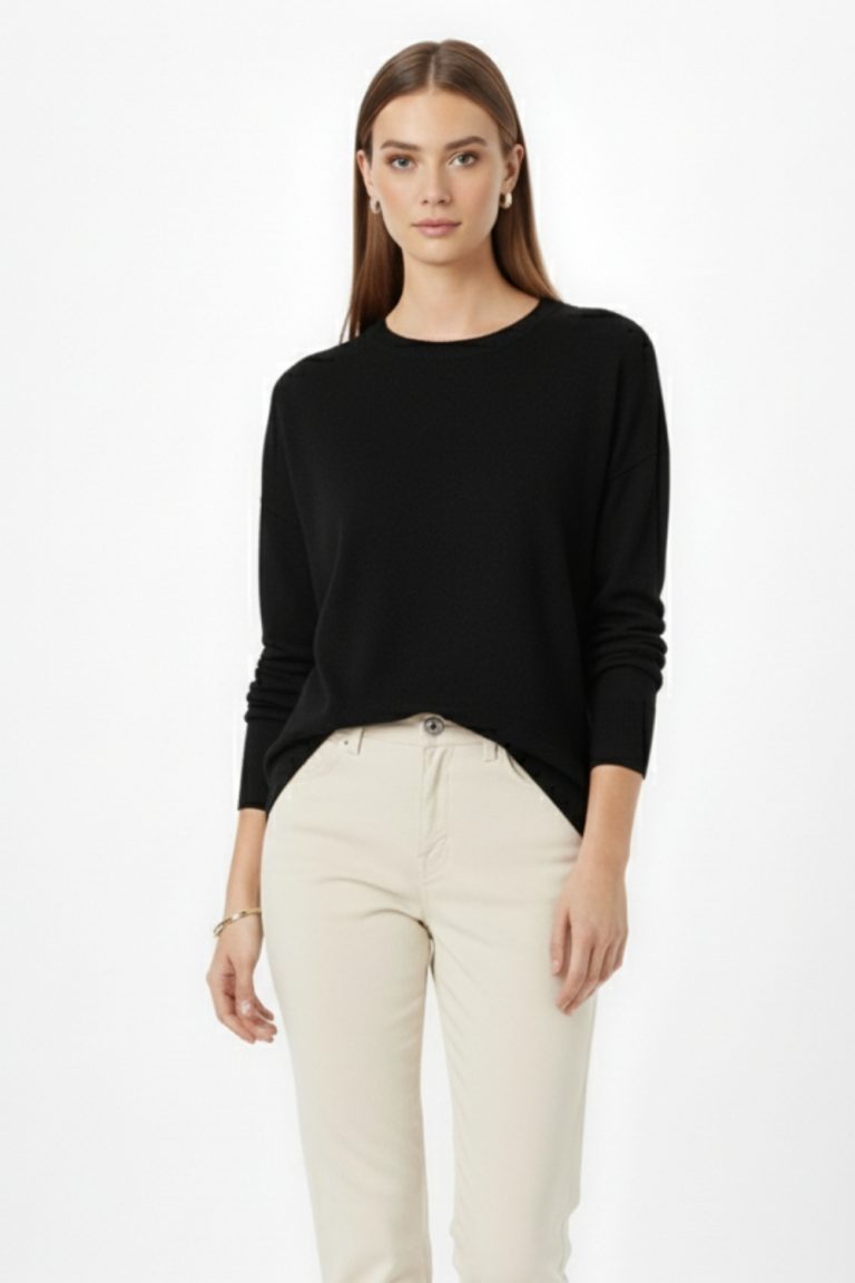 Mizalle Ekstra Oversize Düşük Kol Basic Siyah İnce Triko Kazak - Mizalle