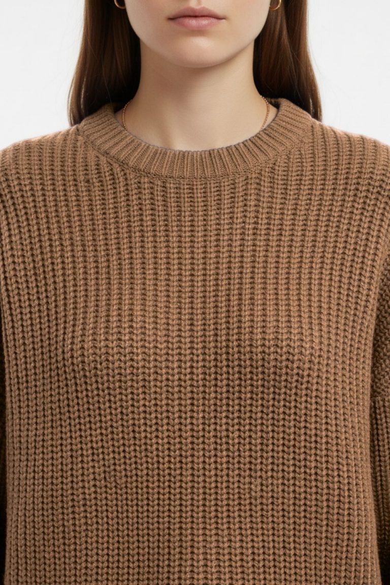 Mizalle Ekstra Oversize Düşük Kollu Selanik Örgü Camel Kazak - Mizalle