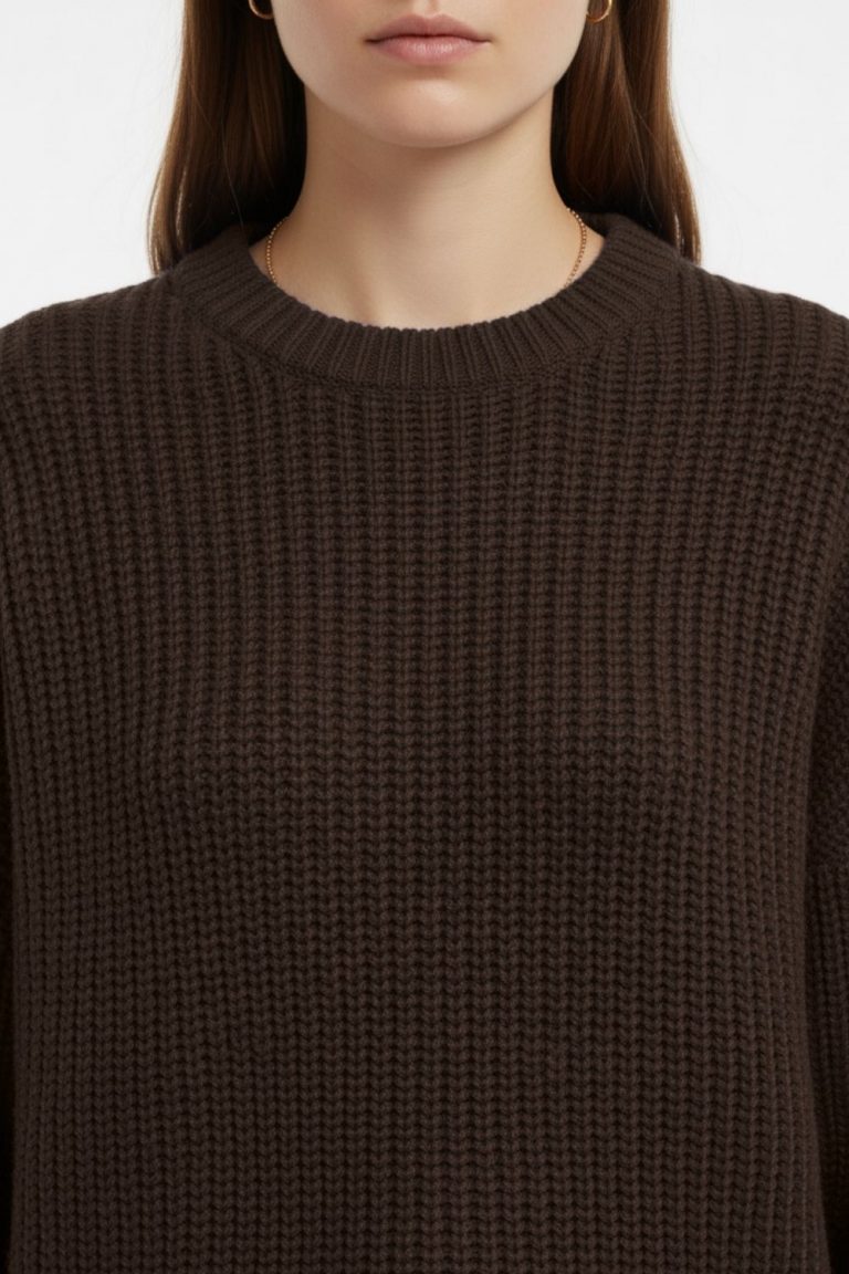 Mizalle Ekstra Oversize Düşük Kollu Selanik Örgü Kahverengi Kazak - Mizalle