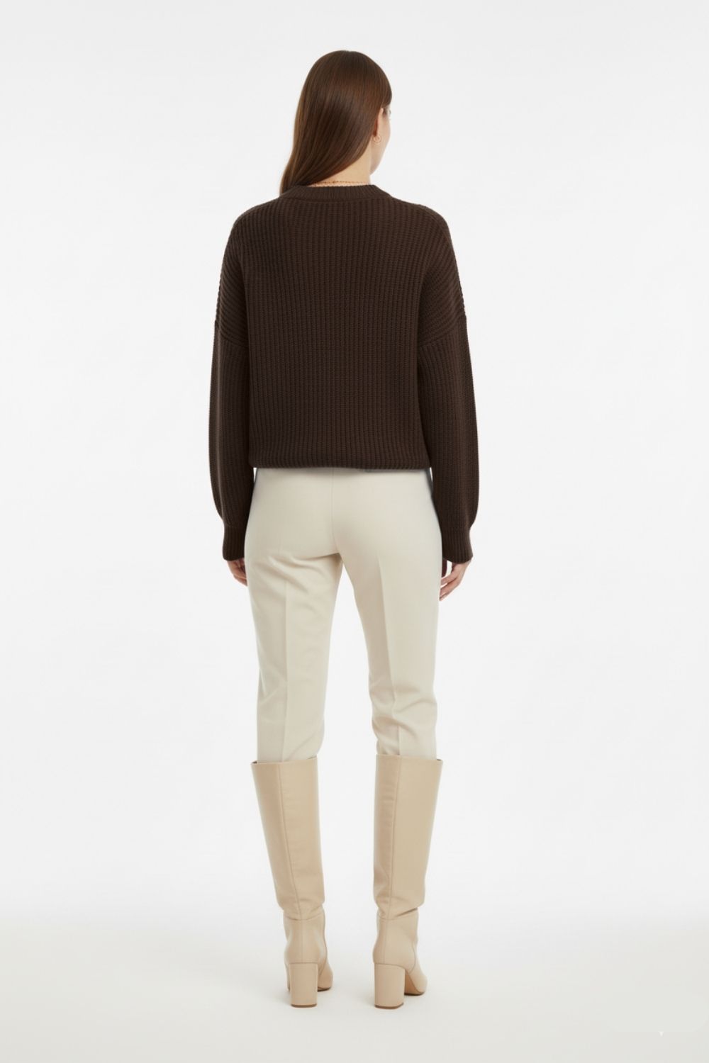 Mizalle Ekstra Oversize Düşük Kollu Selanik Örgü Kahverengi Kazak - 6