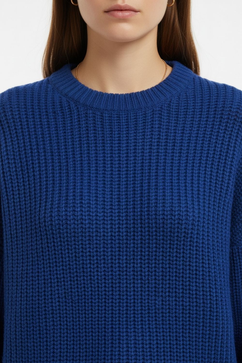 Mizalle Ekstra Oversize Düşük Kollu Selanik Örgü Saks Mavi Kazak - 1