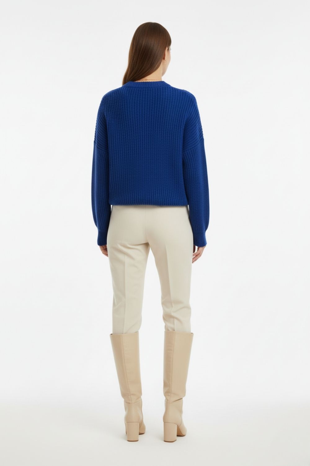 Mizalle Ekstra Oversize Düşük Kollu Selanik Örgü Saks Mavi Kazak - 6