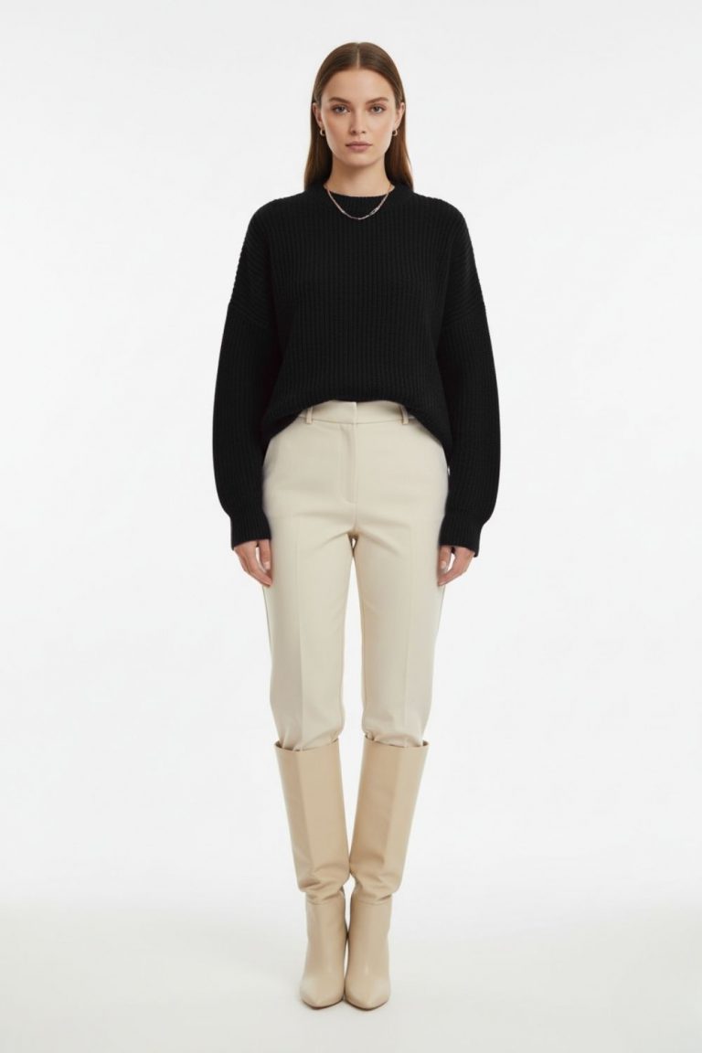 Mizalle Ekstra Oversize Düşük Kollu Selanik Örgü Siyah Kazak - Mizalle