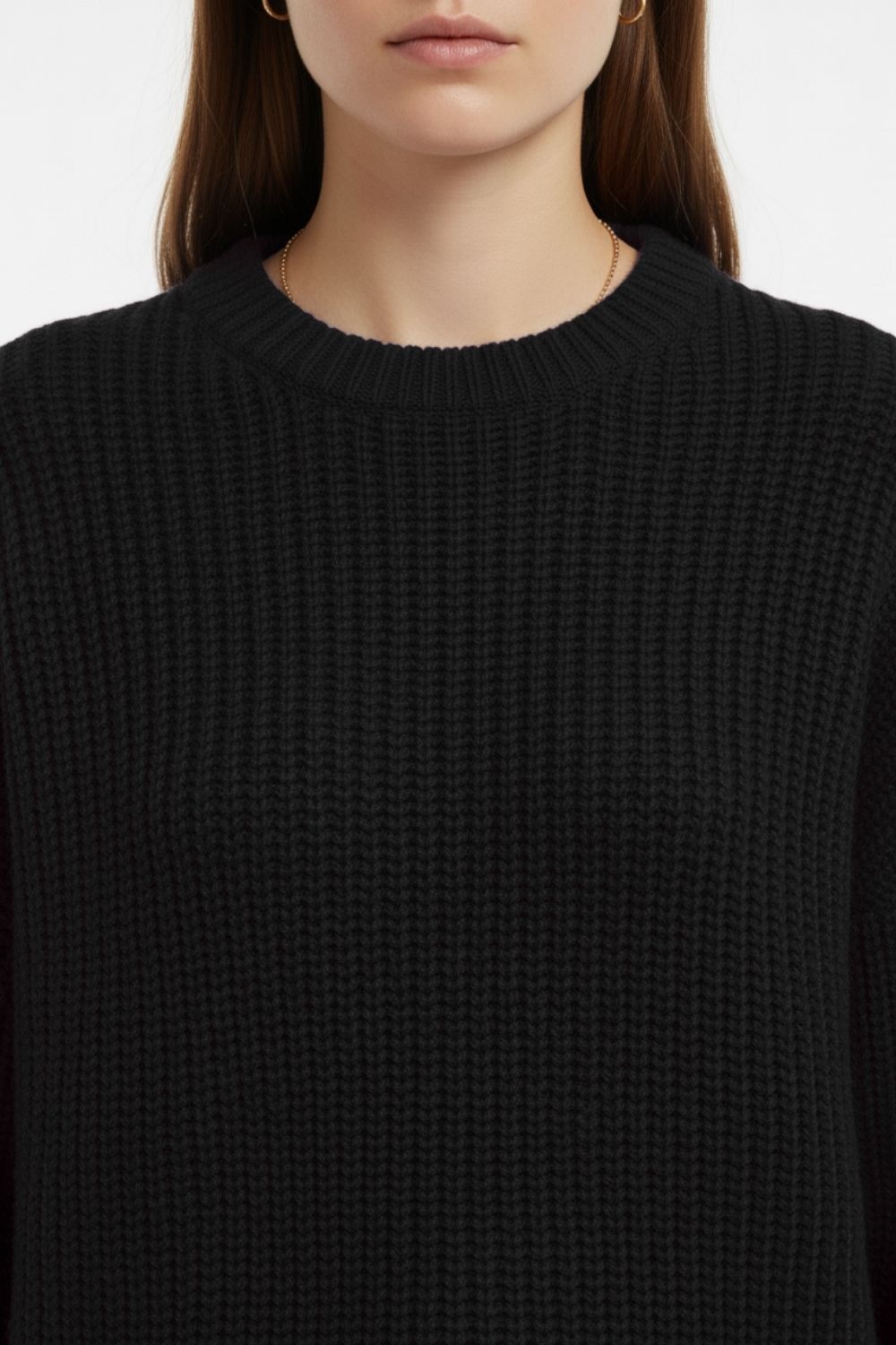 Mizalle Ekstra Oversize Düşük Kollu Selanik Örgü Siyah Kazak - 5