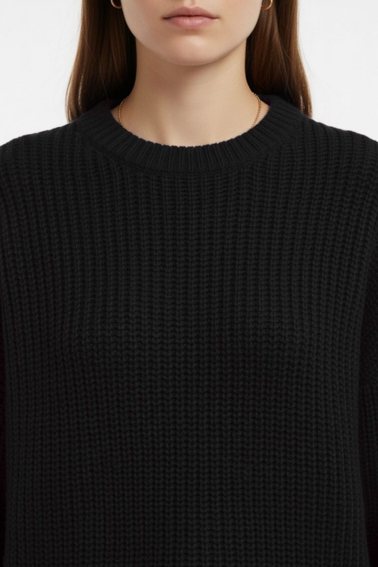 Mizalle Ekstra Oversize Düşük Kollu Selanik Örgü Siyah Kazak - Mizalle