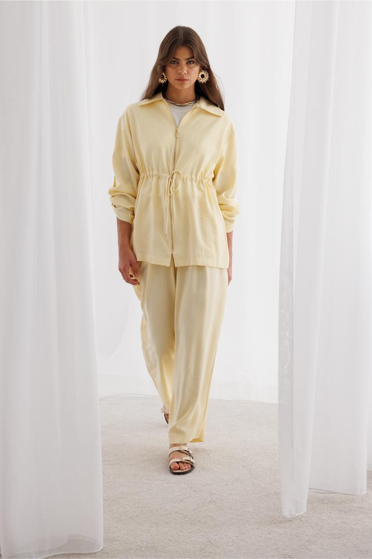 Mizalle Fermuar Detaylı Modal Dokulu Sarı Tunik - 6