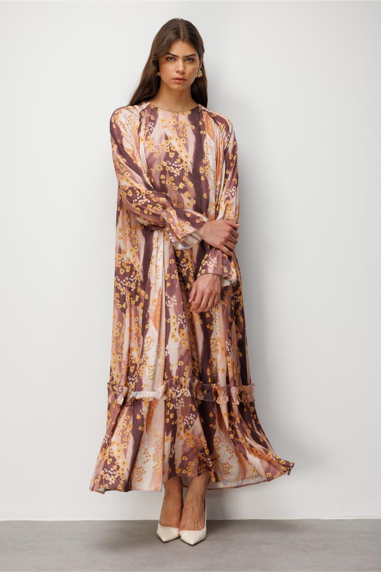 Mizalle Floral Detaylı Maksi Elbise - 1