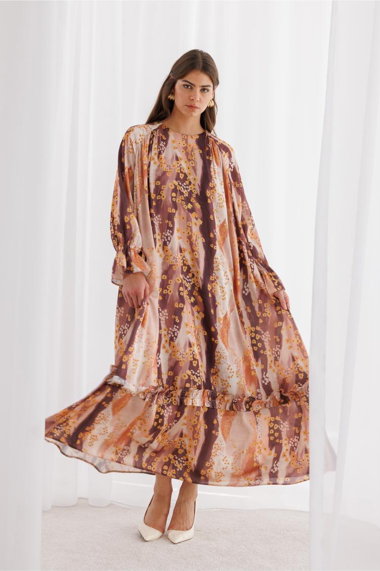 Mizalle Floral Detaylı Maksi Elbise - 9