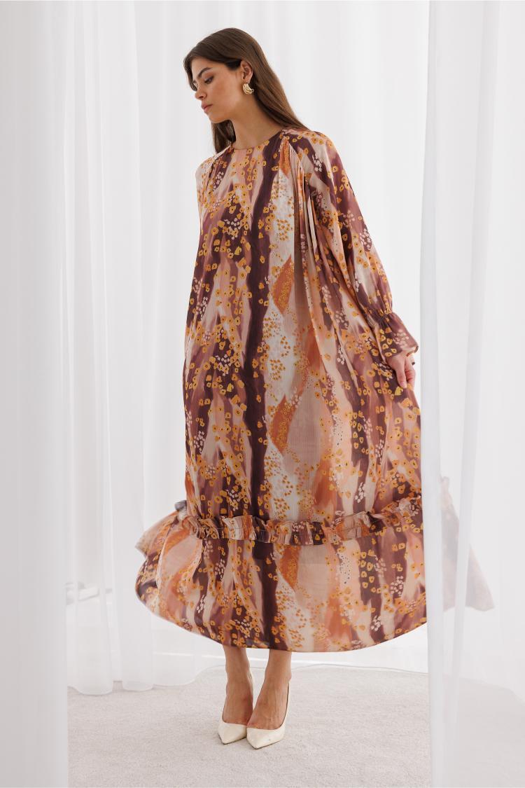 Mizalle Floral Detaylı Maksi Elbise - 11