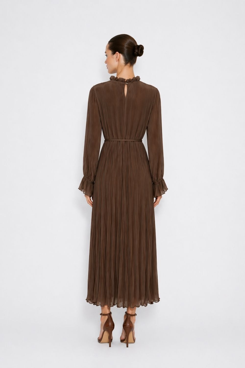 Mizalle Full Piliseli Maksi Kahverengi Elbise - 4